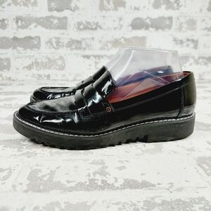 Franco Sarto Cassandra Black Patent Lugged Sole Platform Penny Loafers i393